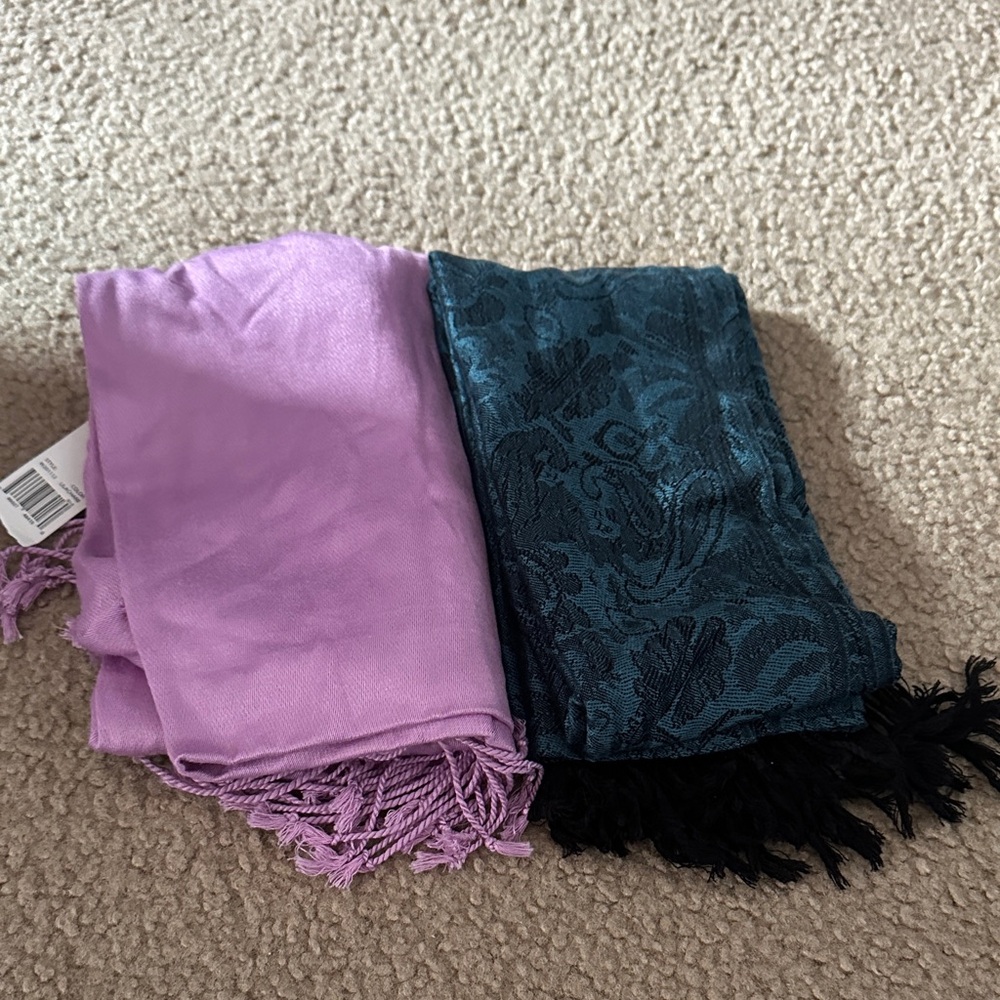 Purple and Teal Patterned Scarves